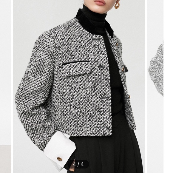 Tweed & Boucle Black and White Tweed Jacket with Gold Button Detail - Picture 5 of 13